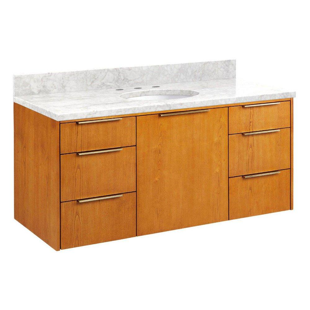 48 WALLMOUNT VANITY WITH UNDERMOUNT SINK HONEY OAK CARRARA MARBLE WIDESPREAD 