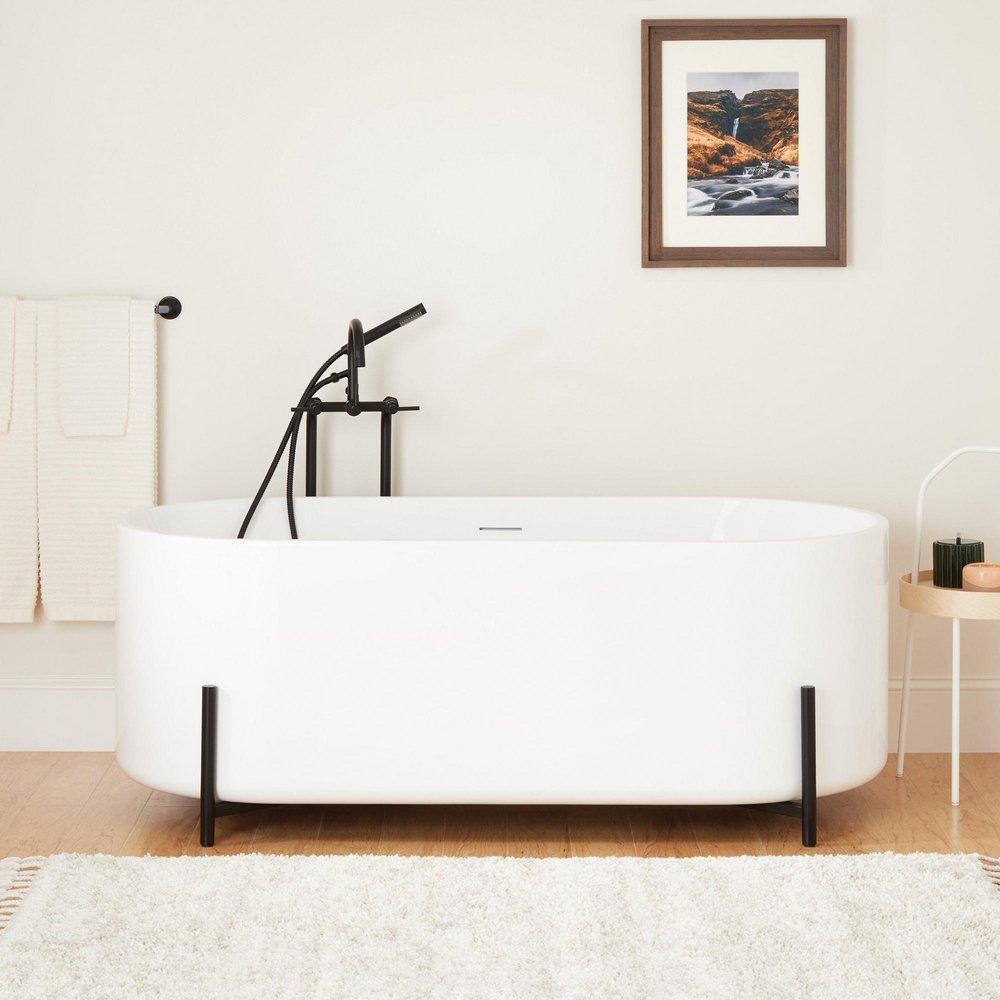 66 - 3/4 x 31 - 1/4 in. Freestanding Bathtub with Center Drain in White - Includes Matte Black Stand 