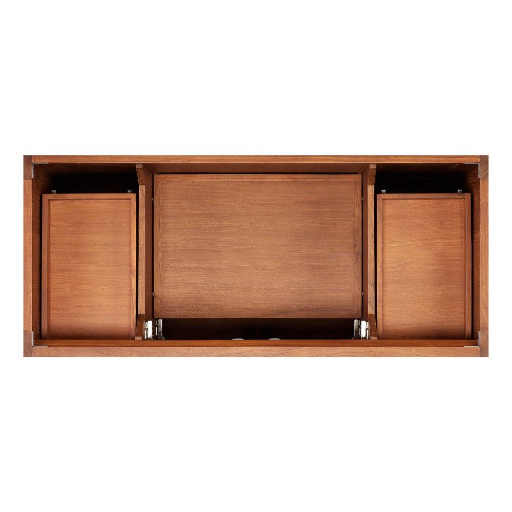 *CVR* 48 TEAK VANITY WITH RECT UNDERMOUNT SINK NATURAL TEAK ARCTIC WHITE QUARTZ NO FAUCET HOLES 