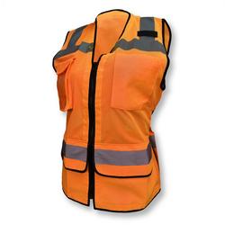 Class 2 Women&rsquo;s Hi-Vis Orange Surveyor Vest, Zipper Front, L
