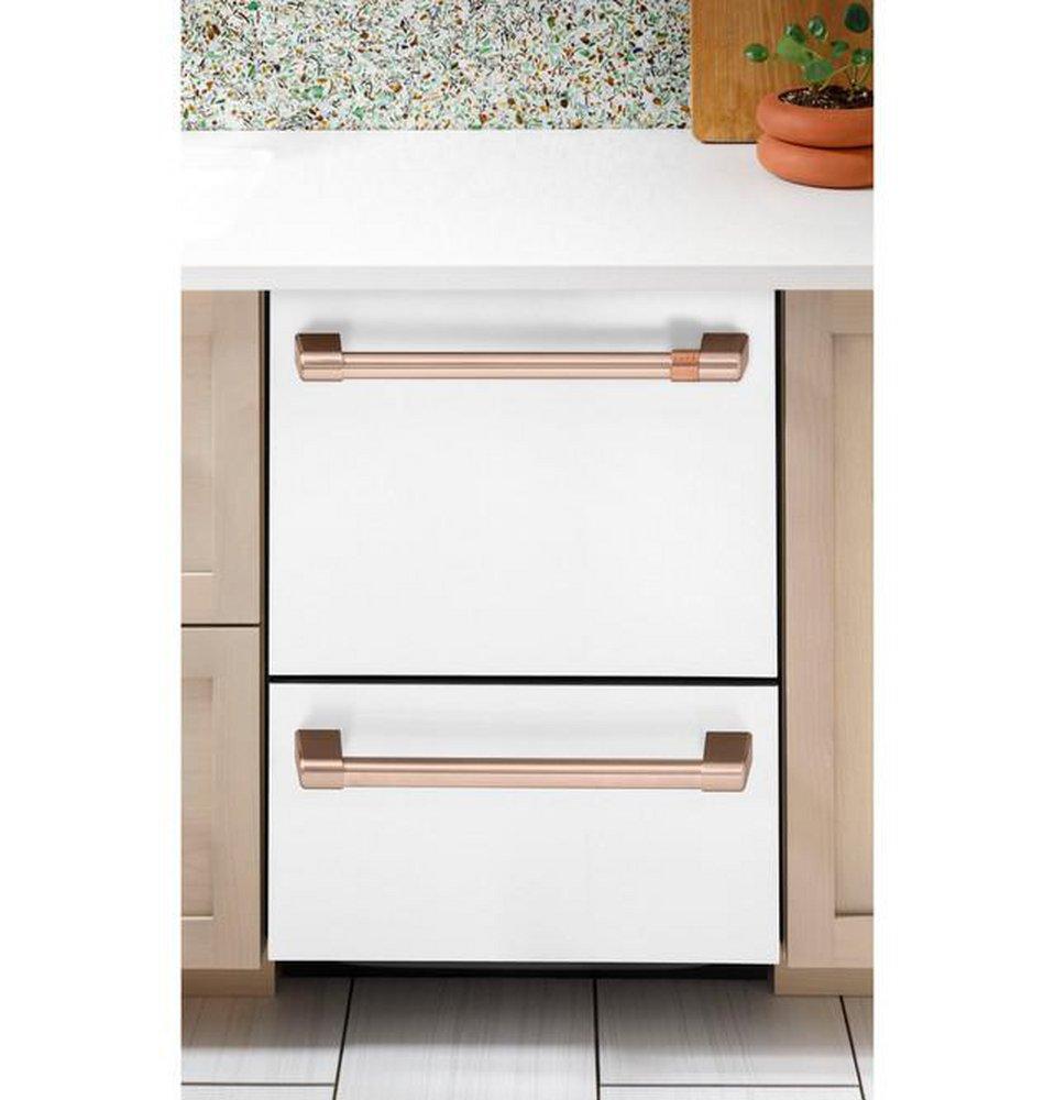 Cafe&trade; Matte White/Brushed Bronze 21-3/4 x 23-9/16 in. 14 Settings Dishwasher 