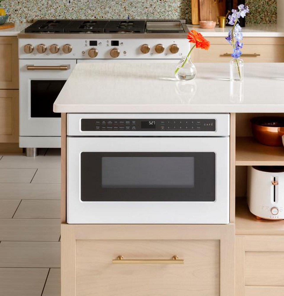 GE Caf&eacute; Matte White 15-15/16 x 23-5/16 in. 1500W 15A 1.2 cu. ft. Built-In Microwave 