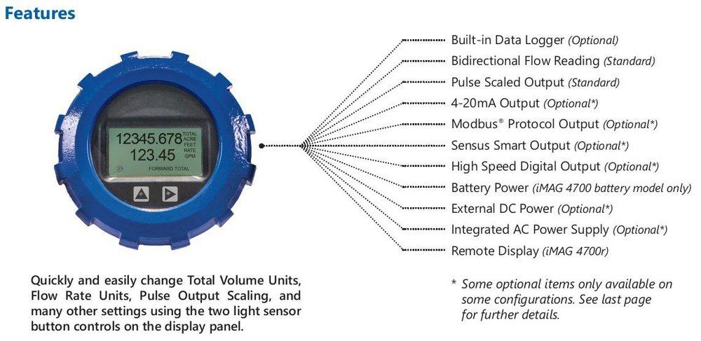 Seametrics White Mag Meter DC Powered with Pulse Output and Remote Display 20ft 