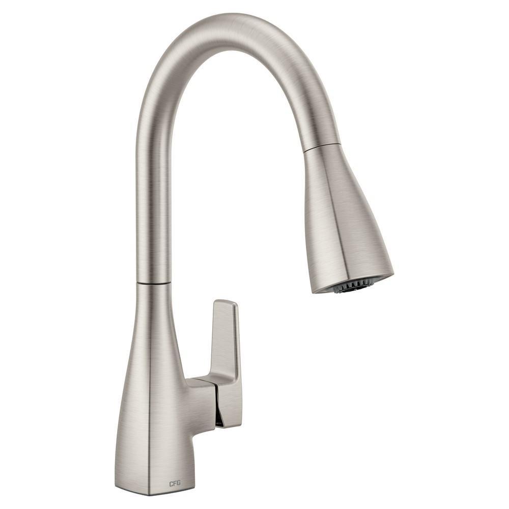Single Handle Pull Down Kitchen Faucet in Stainless Steel 