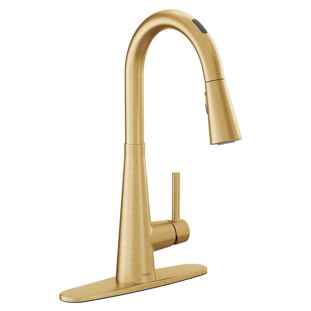 Moen Brushed Gold Single Handle Pull Down Voice Activated Kitchen Faucet 