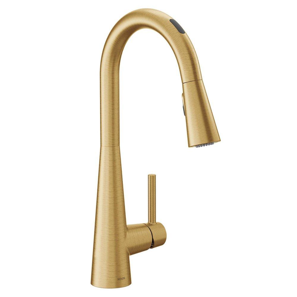 Moen Brushed Gold Single Handle Pull Down Sensor Kitchen Faucet 