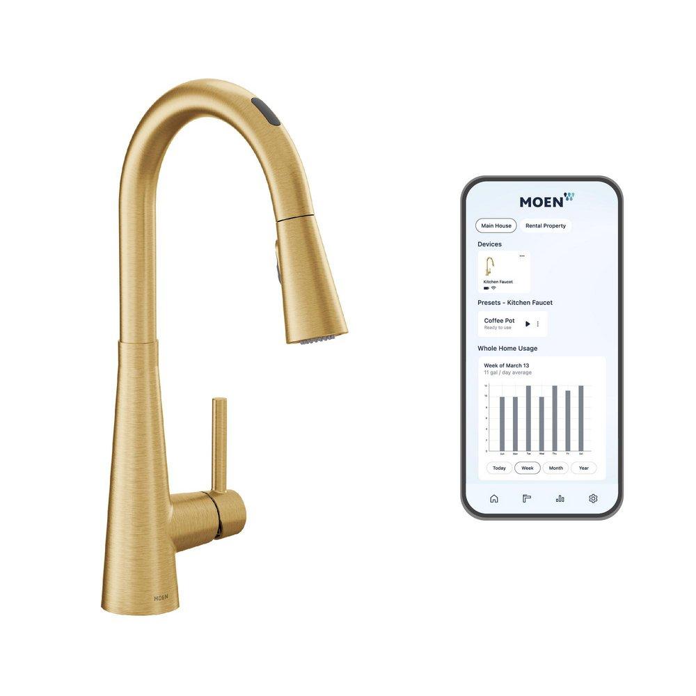 Moen Brushed Gold Single Handle Pull Down Sensor Kitchen Faucet 