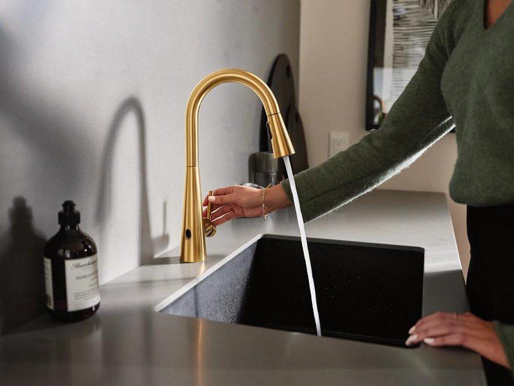 Moen Brushed Gold Single Handle Pull Down Touchless Kitchen Faucet 