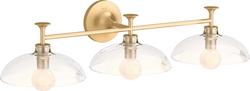31.13in. 180W 3-Lights E12 Candelabra Vanity Fixture in Brushed Moderne Brass