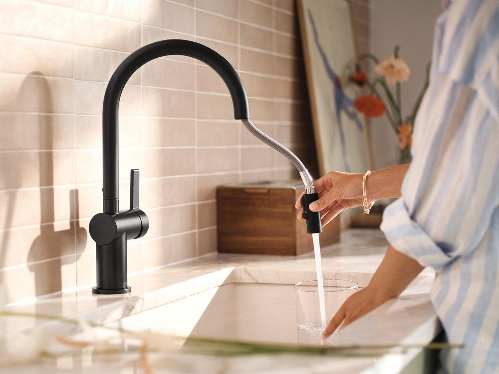 Moen Matte Black Single Handle Pull Down Voice Activated Kitchen Faucet 