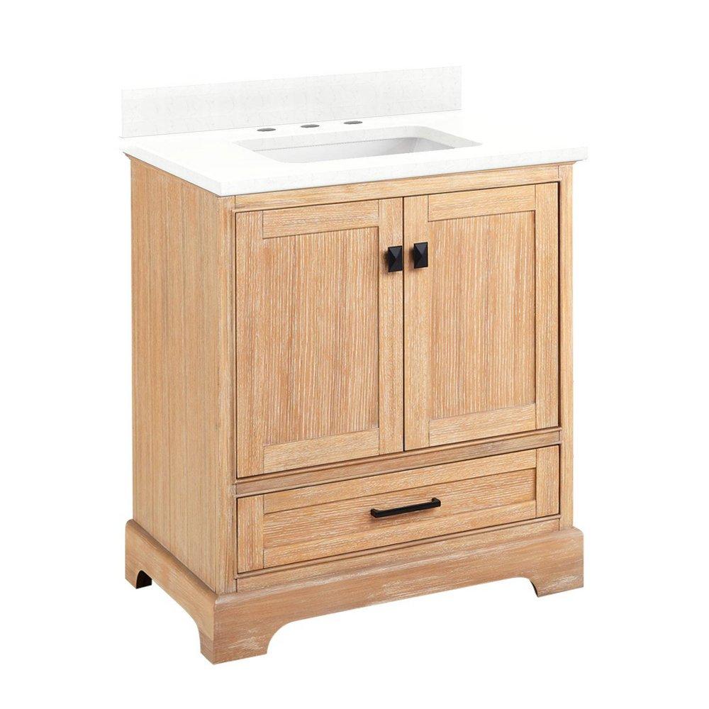 *CVR* 30 VANITY WITH RECTANGULAR UNDERMOUNT SINK  DRIFTWOOD BROWNFEATHERED WHITE QUARTZ WIDESPREAD 