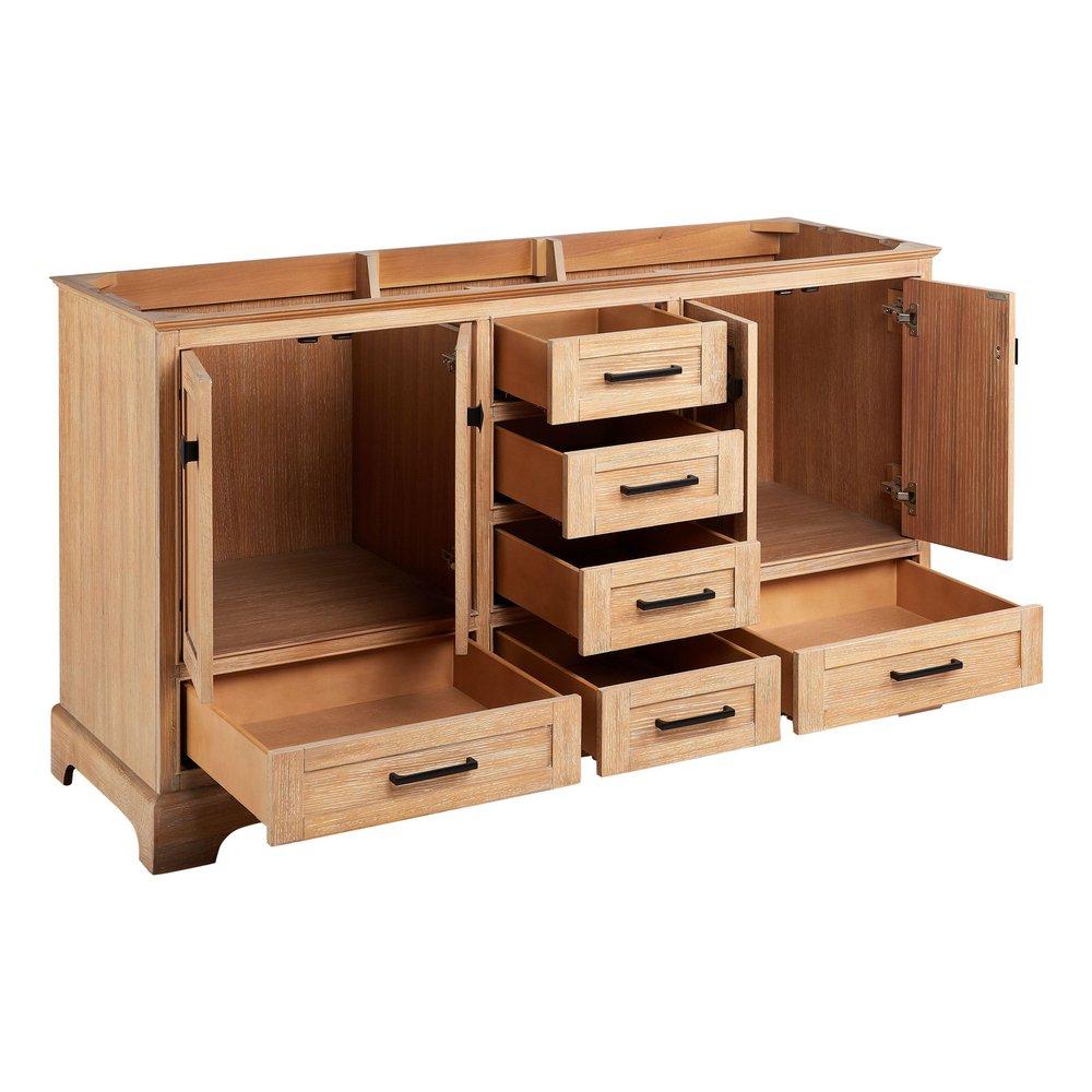 *CVR* 60 DOUBLE VANITY WITH RECT UNDERMOUNT SINKS  DRIFTWOOD BROWN  ABSOLUTE BLACK NO FAUCET HOLES 