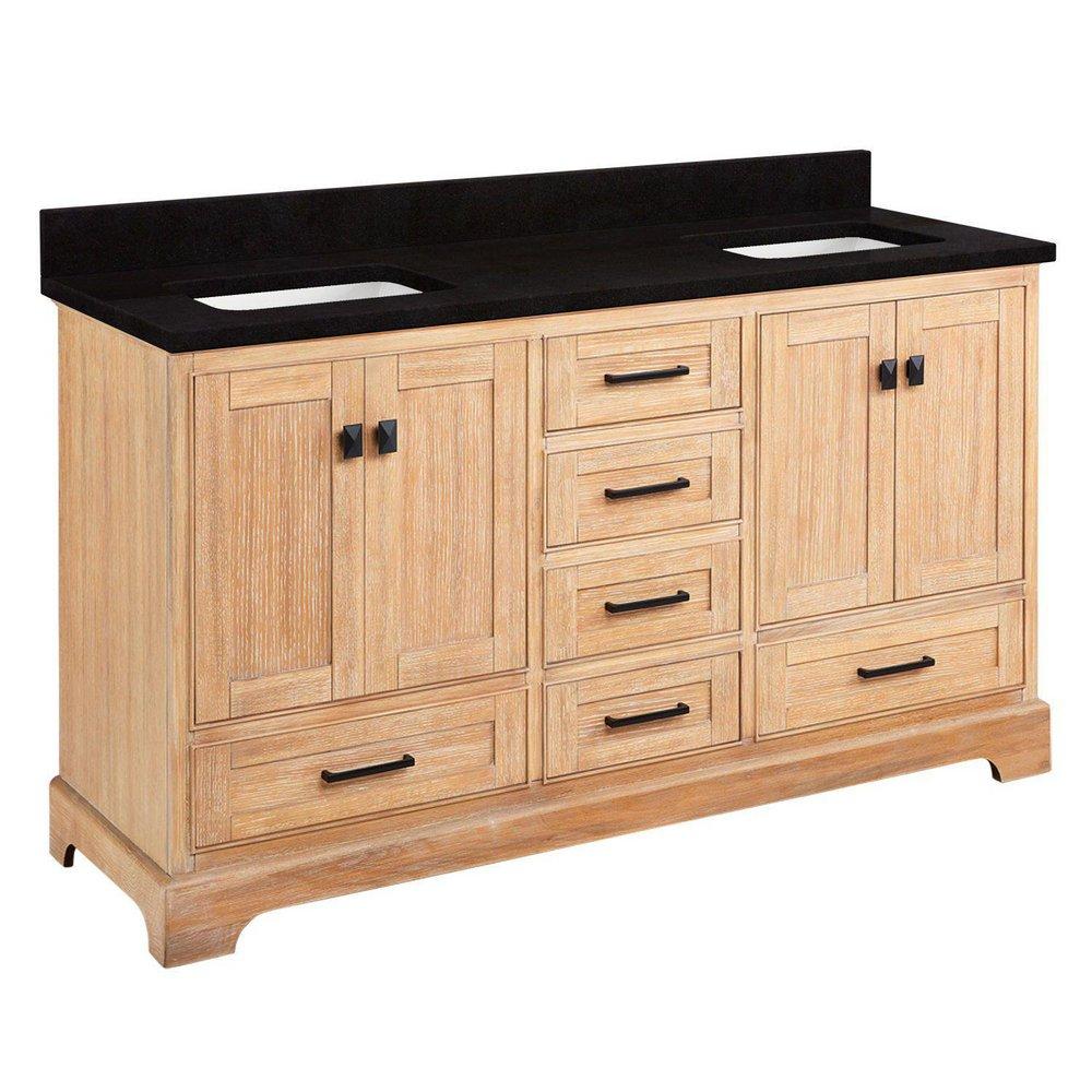 *CVR* 60 DOUBLE VANITY WITH RECT UNDERMOUNT SINKS  DRIFTWOOD BROWN  ABSOLUTE BLACK NO FAUCET HOLES 