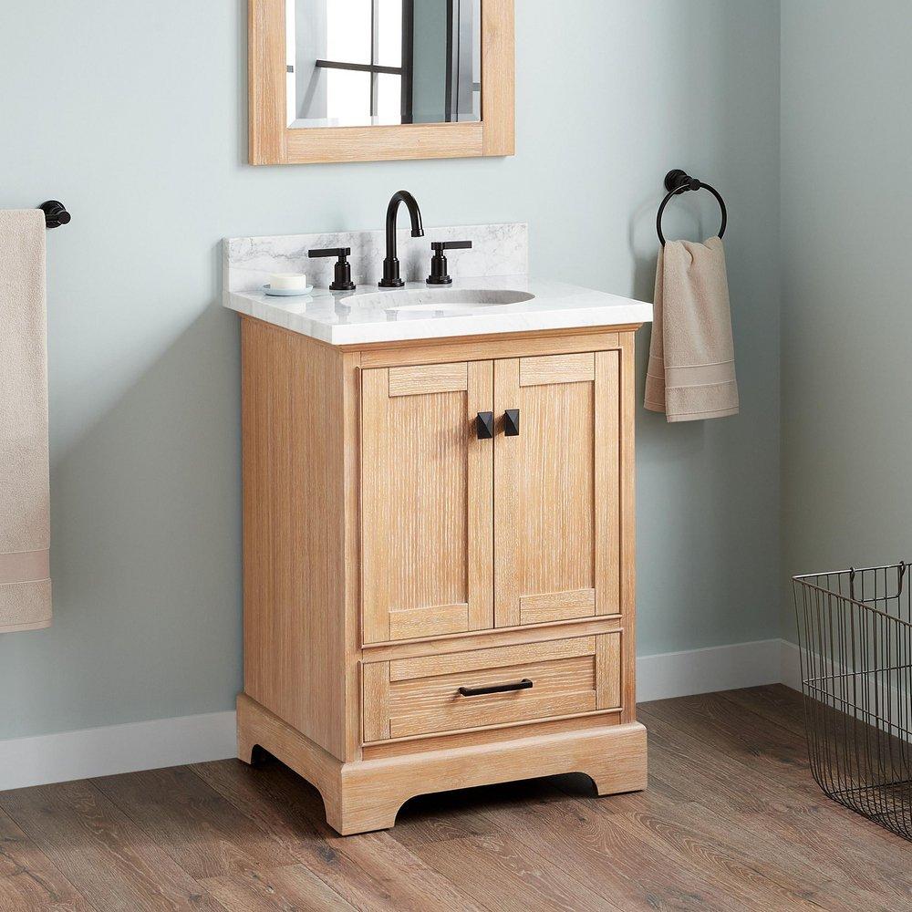 *CVR* 24 VANITY WITH UNDERMOUNT SINK  DRIFTWOOD BROWN  CARRARA MARBLE WIDESPREAD 