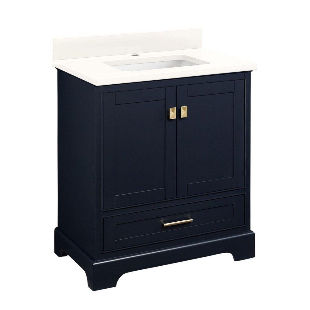 30 in. Floor Mount Vanity in Midnight Navy Blue with  Artic White Quartz 