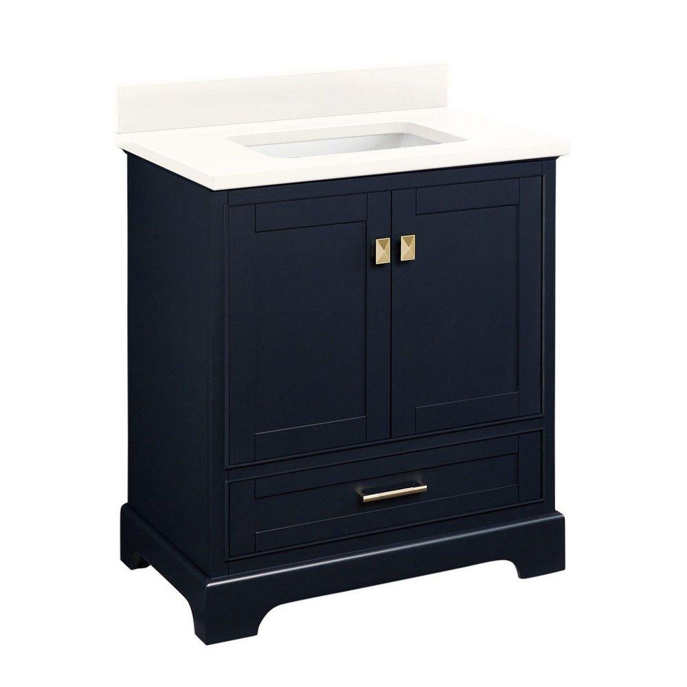 *CVR* 30 VANITY WITH RECT UNDERMOUNT SINK  MIDNIGHT NAVY BLUE  CARRARA MARBLE NO FAUCET HOLES 