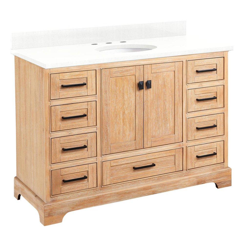 *CVR* 48 VANITY WITH UNDERMOUNT SINK  DRIFTWOOD BROWN  FEATHERED WHITE QUARTZ WIDESPREAD 