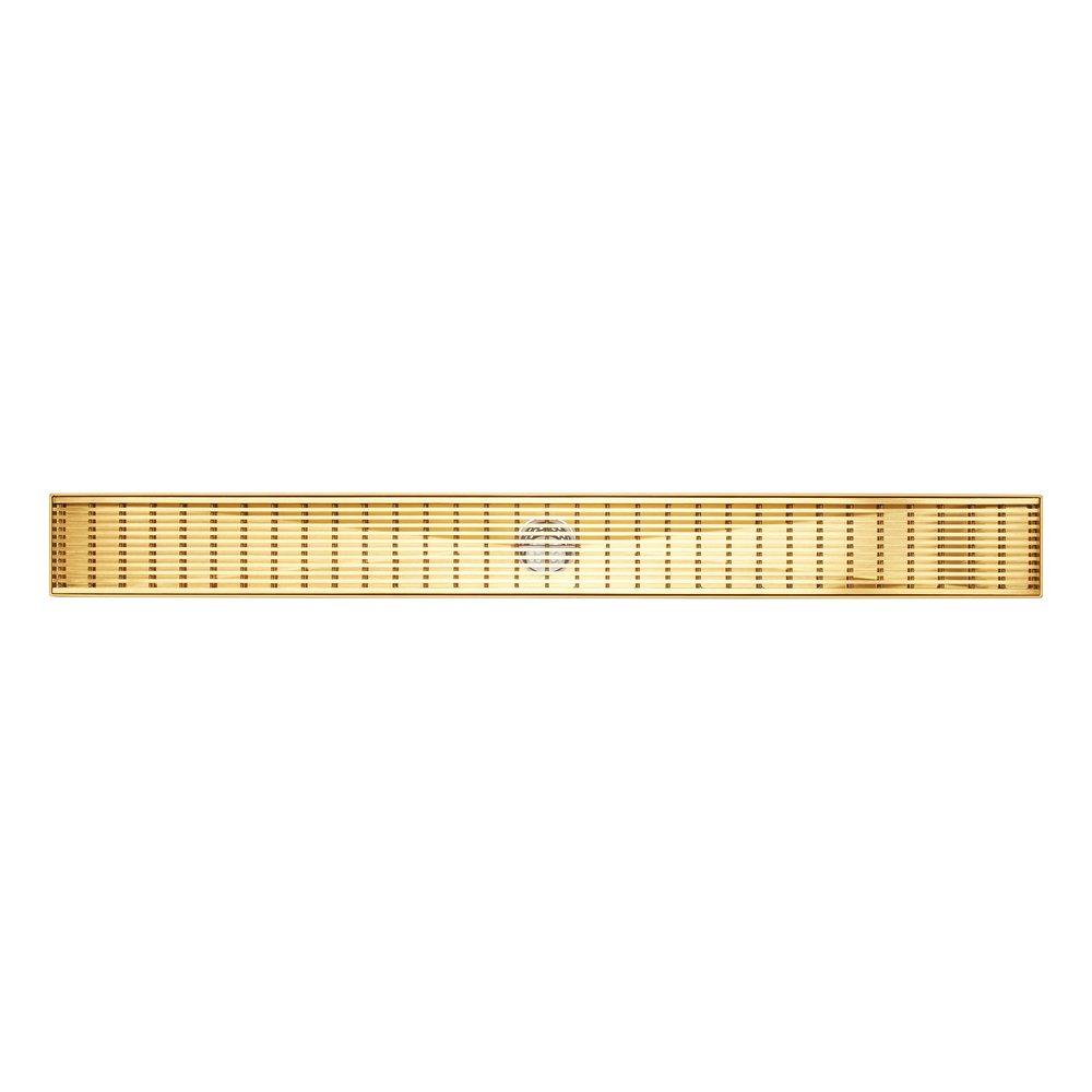 28 in. Linear Shower Drain with Drain Flange in Brushed Gold 