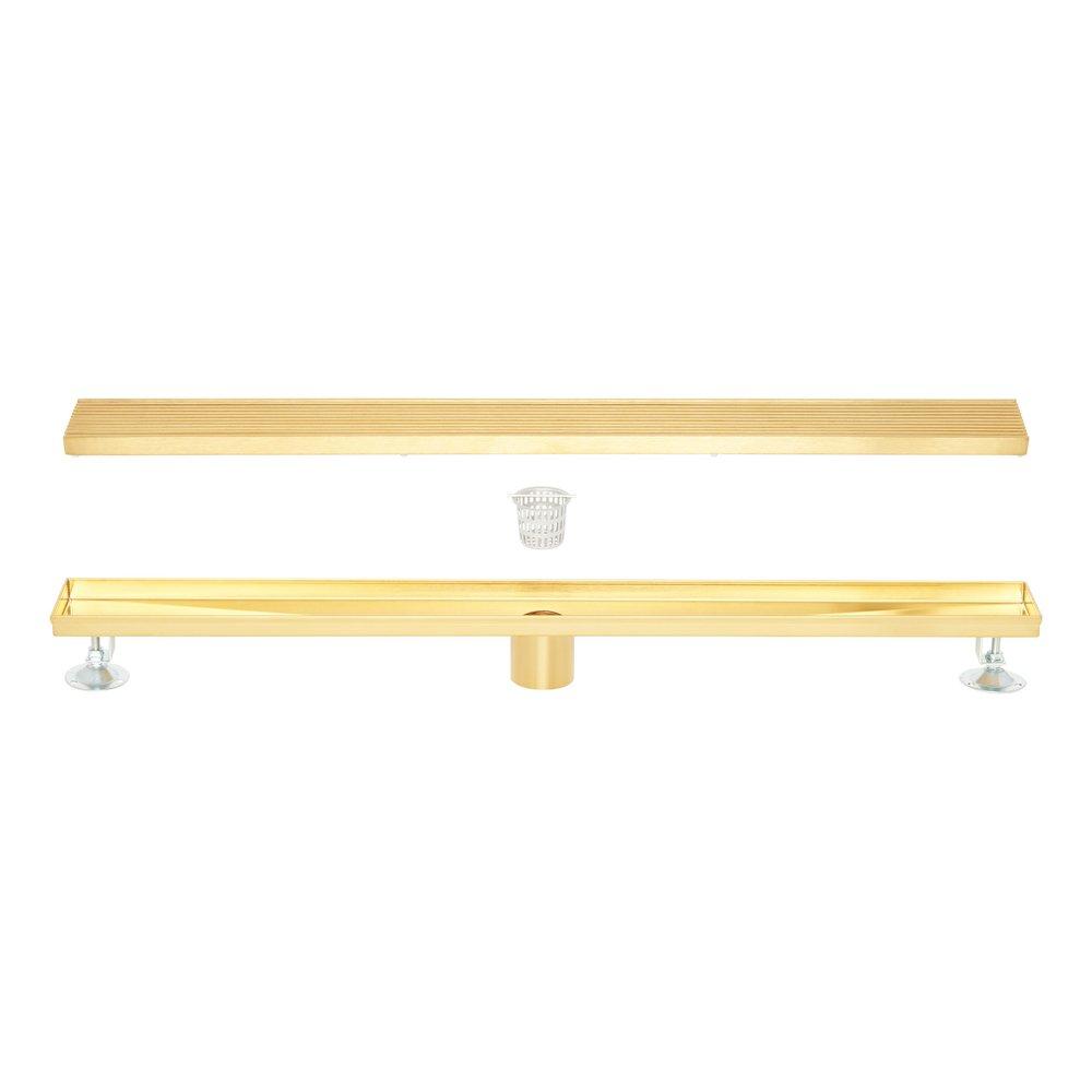 32 in. Linear Shower Drain with Drain Flange in Brushed Gold 