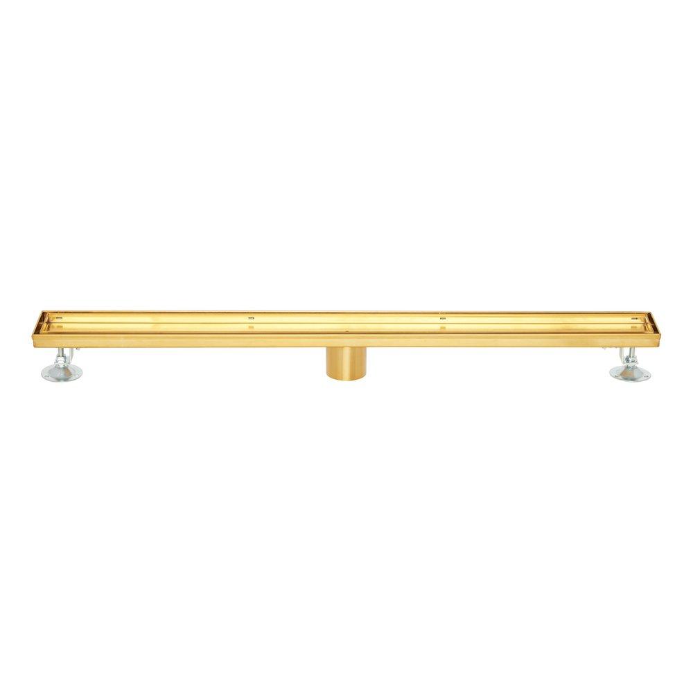 28 in. Linear Tile-In Shower Drain with Drain Flange in Brushed Gold 