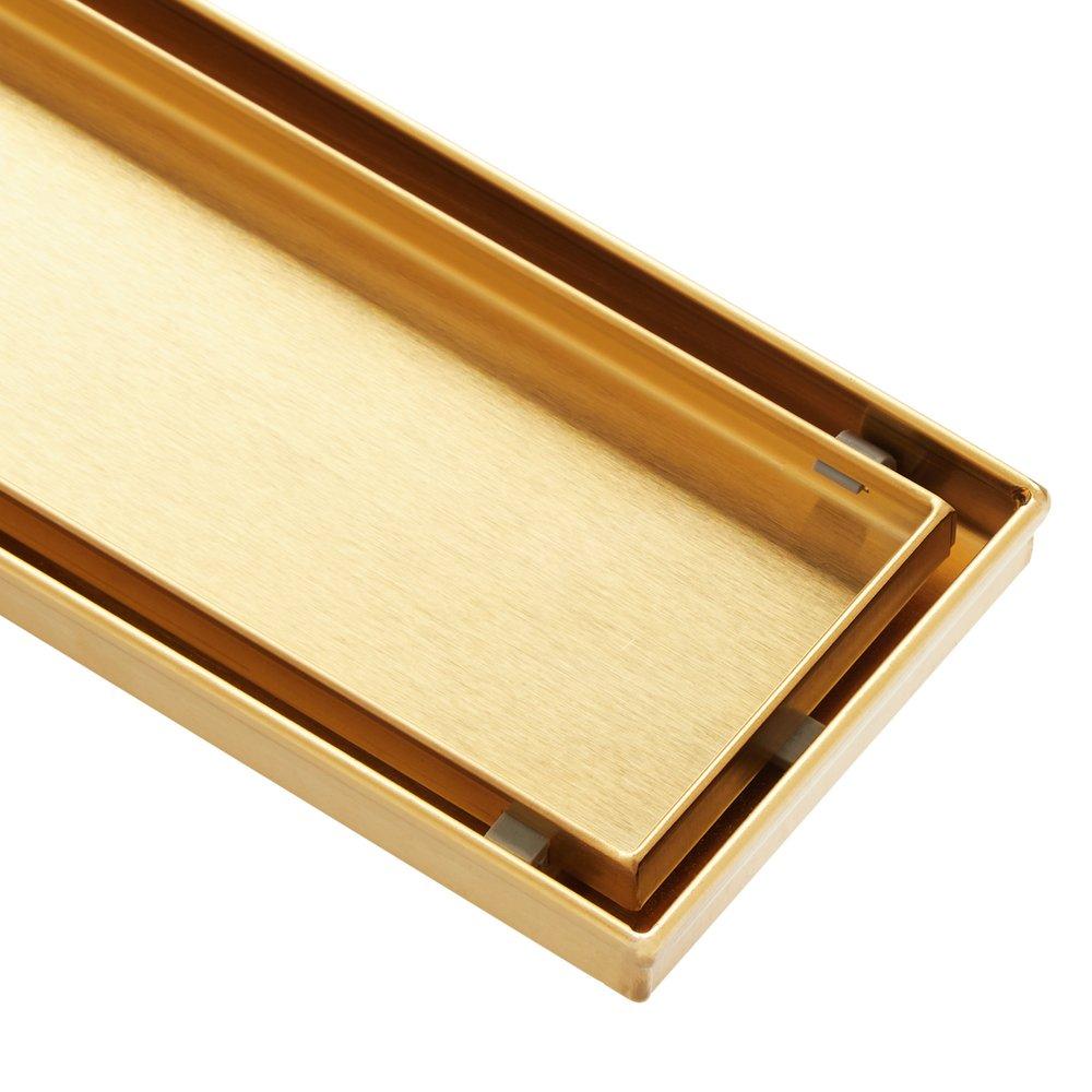 32 in. Linear Tile-In Shower Drain with Drain Flange in Brushed Gold 