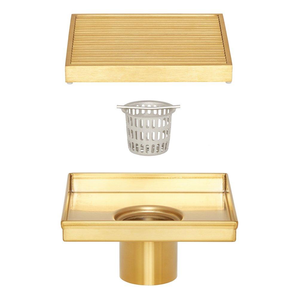 4 in. Square Shower Drain with Drain Flange in Brushed Gold 