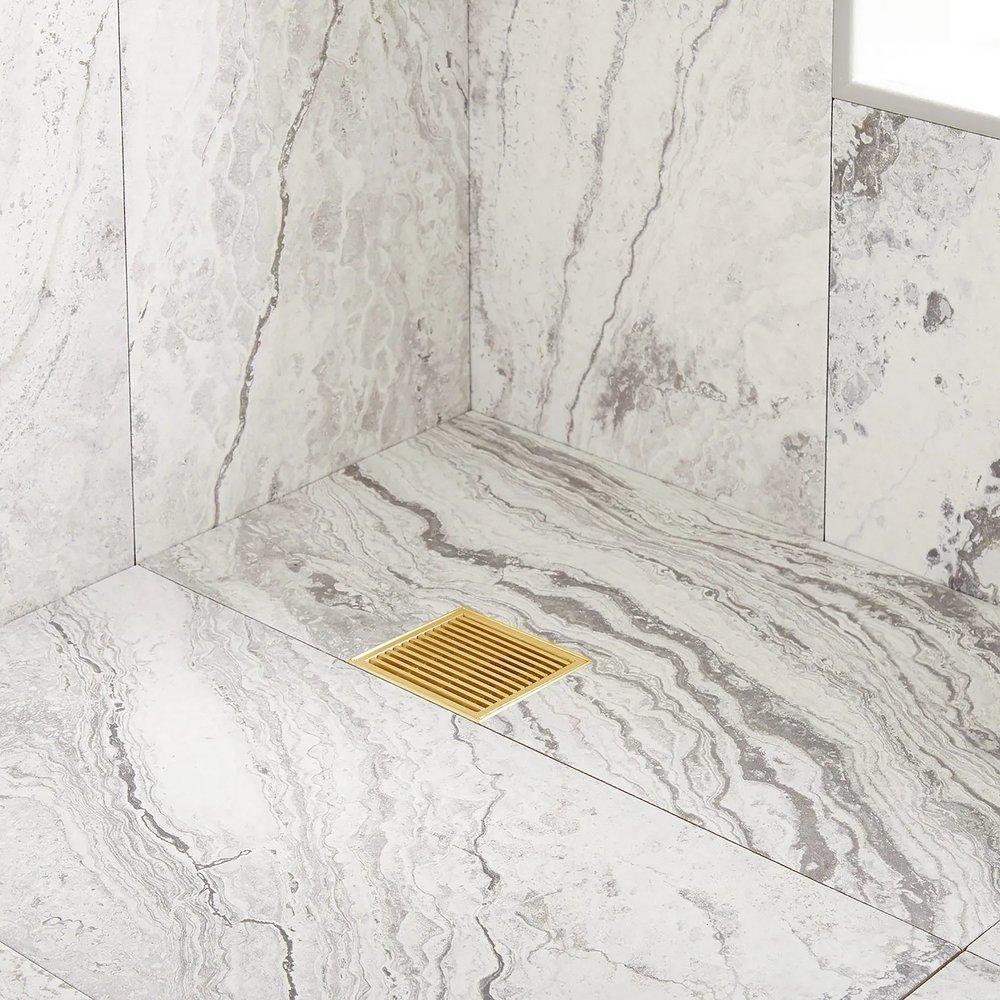 4 in. Square Shower Drain with Drain Flange in Brushed Gold image number 4