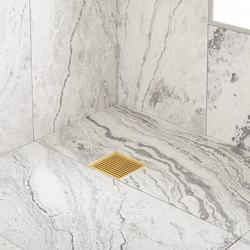 4 in. Square Shower Drain with Drain Flange in Brushed Gold