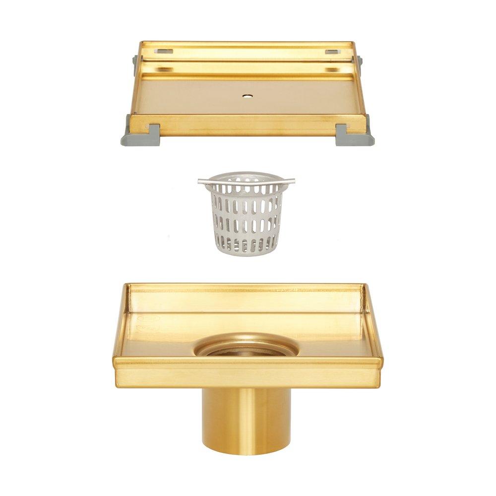 6 in. Square Tile-In Shower Drain with Drain Flange in Brushed Gold 