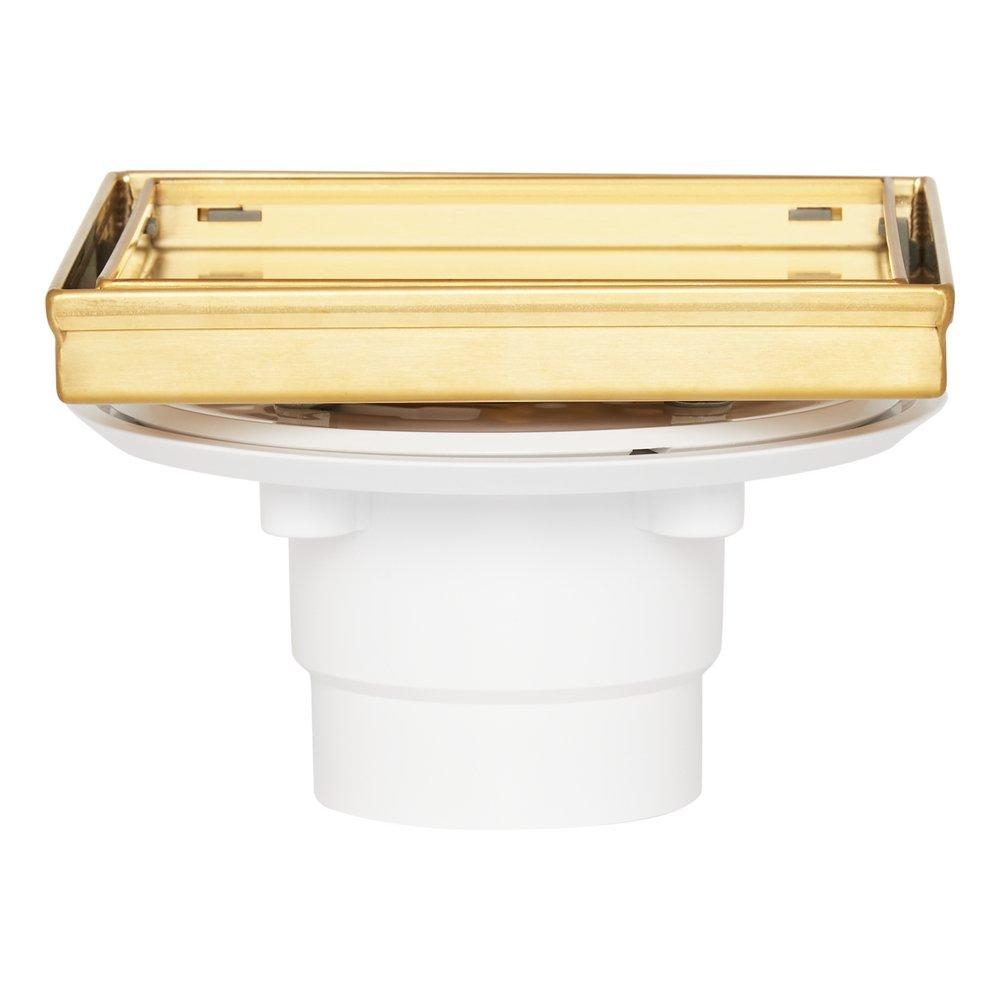6 in. Square Tile-In Shower Drain with Drain Flange in Brushed Gold 