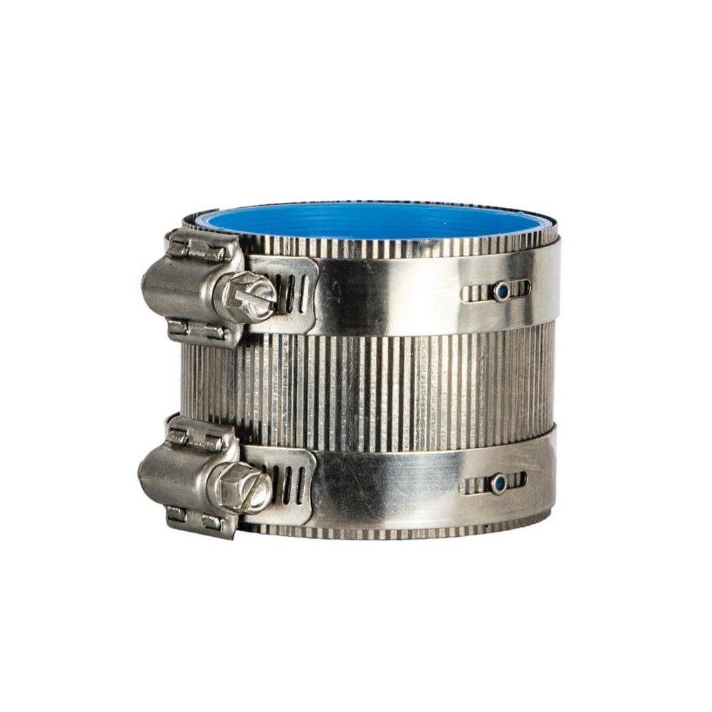 COUPLING 2 IN NO HUB BLUELINE PP RIBBED SS OUTER SHIELD LOW DUROMETER BLPP INNER SHIELD REMOVABLE MECHANICAL JOINT ASTM 1412 COMPLIANT 