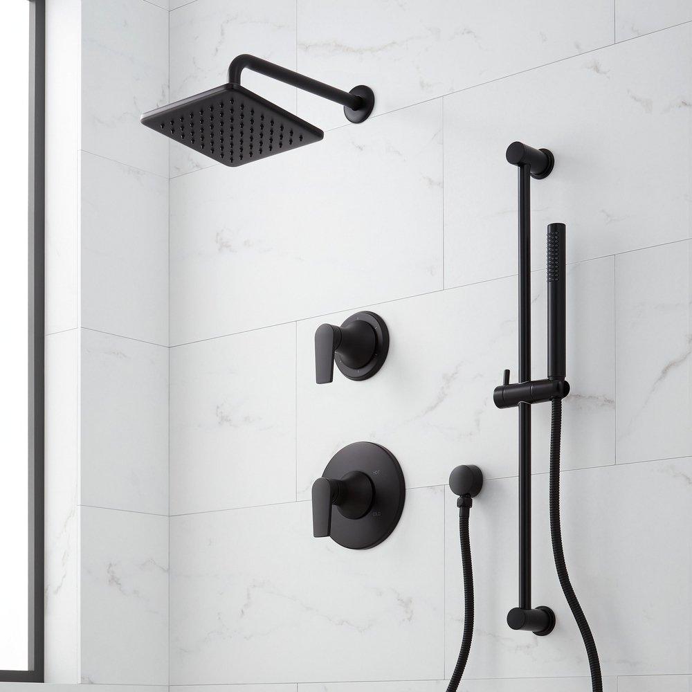 Two Handle Single Function Shower System Set in Matte Black - 1/2 in. and 3/4 in. Valve Included 