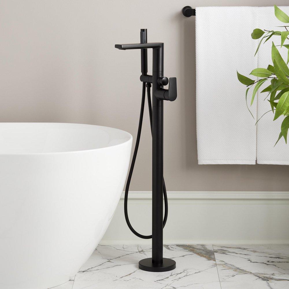 FREESTANDING TUB FAUCET WITH HAND SHOWER AND ROUGHIN VALVE WITH STOPS MATTE BLACK 