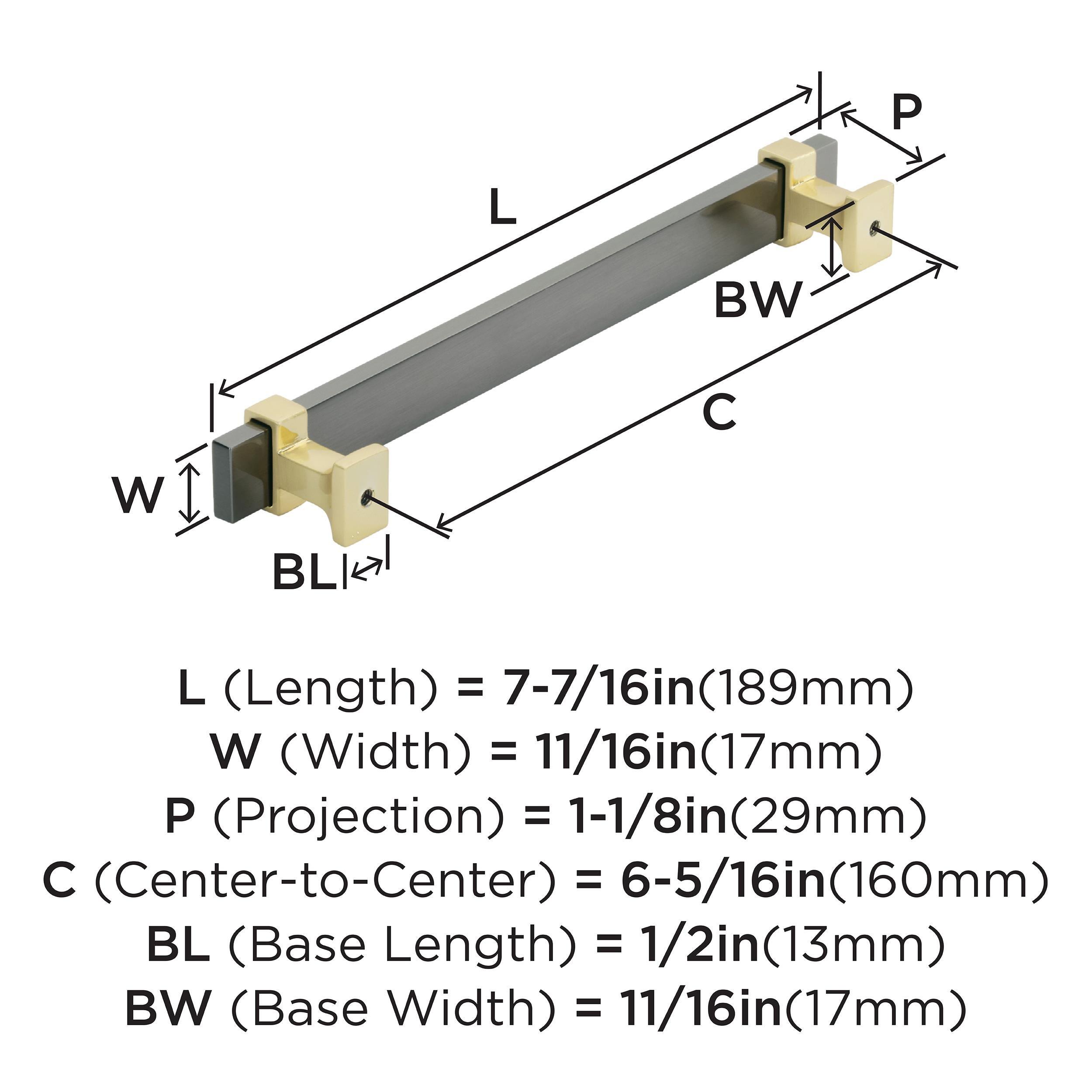 OVERTON 6-5/16 IN 160 MM CENTER-TO-CENTER BLACK CHROME/BRUSHED GOLD CABINET PULL 