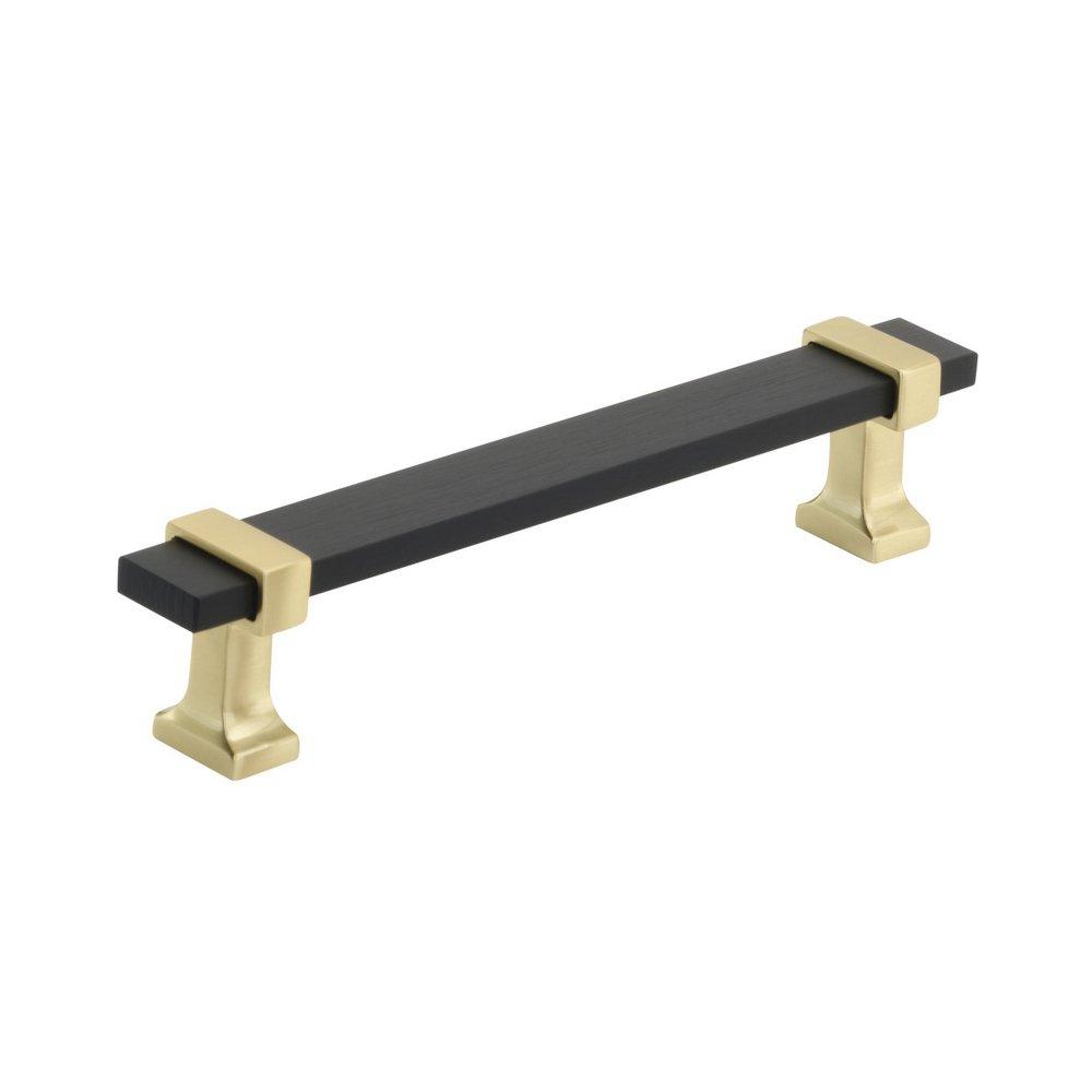 OVERTON 5-1/16 IN 128 MM CENTER-TO-CENTER BRUSHED MATTE BLACK/BRUSHED GOLD CABINET PULL 