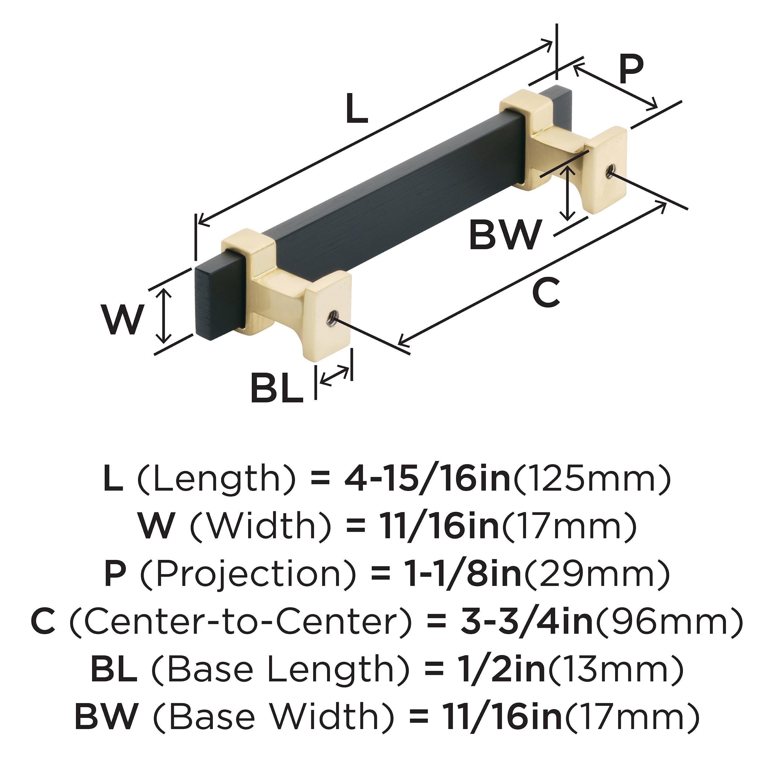 OVERTON 3-3/4 IN 96 MM CENTER-TO-CENTER BRUSHED MATTE BLACK/BRUSHED GOLD CABINET PULL 