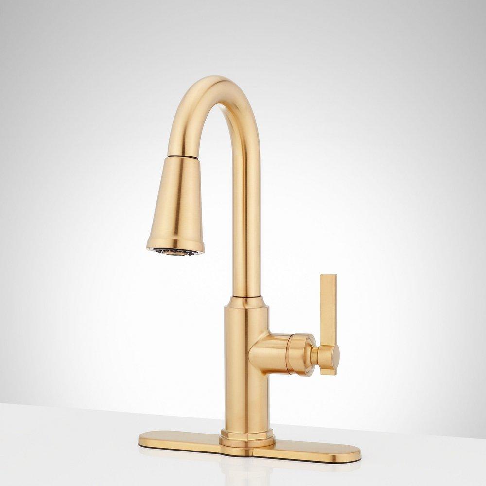 Signature Hardware Brushed Gold Single Handle Pull-Down Bar Faucet 
