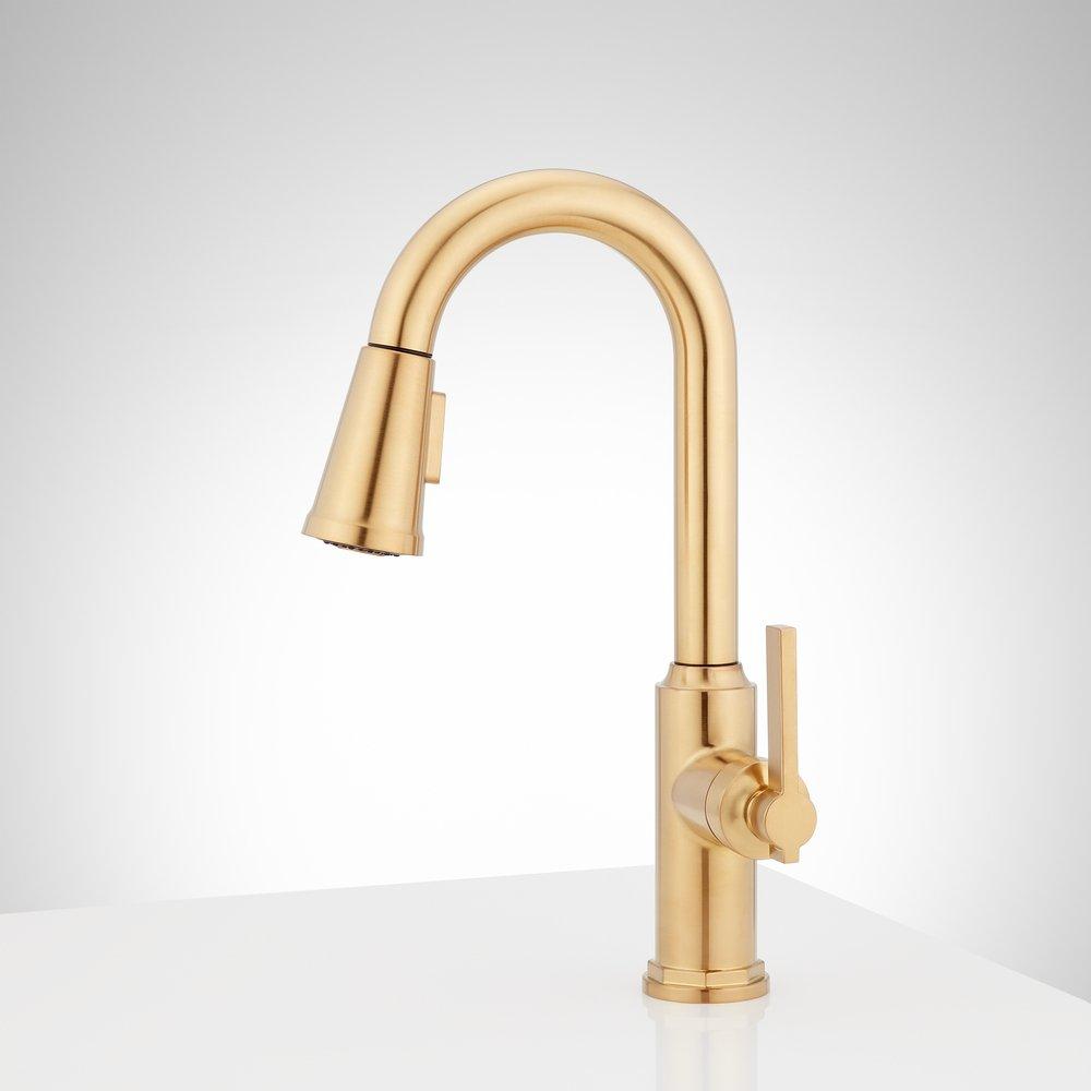 Signature Hardware Brushed Gold Single Handle Pull-Down Bar Faucet 