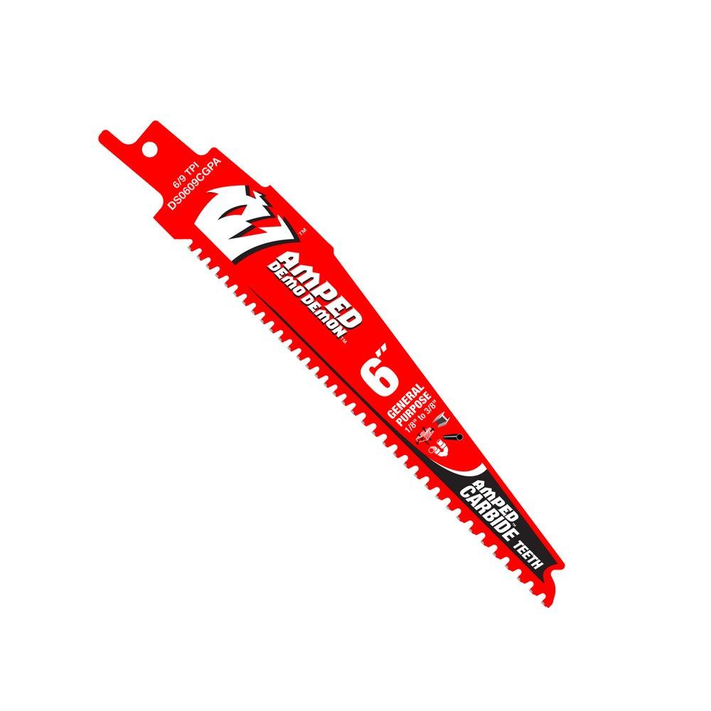 6 in. 6/9TPI AMPED&trade; Demo Demon&trade; Carbide Teeth Reciprocating Saw Blades for General Purpose Cuts 