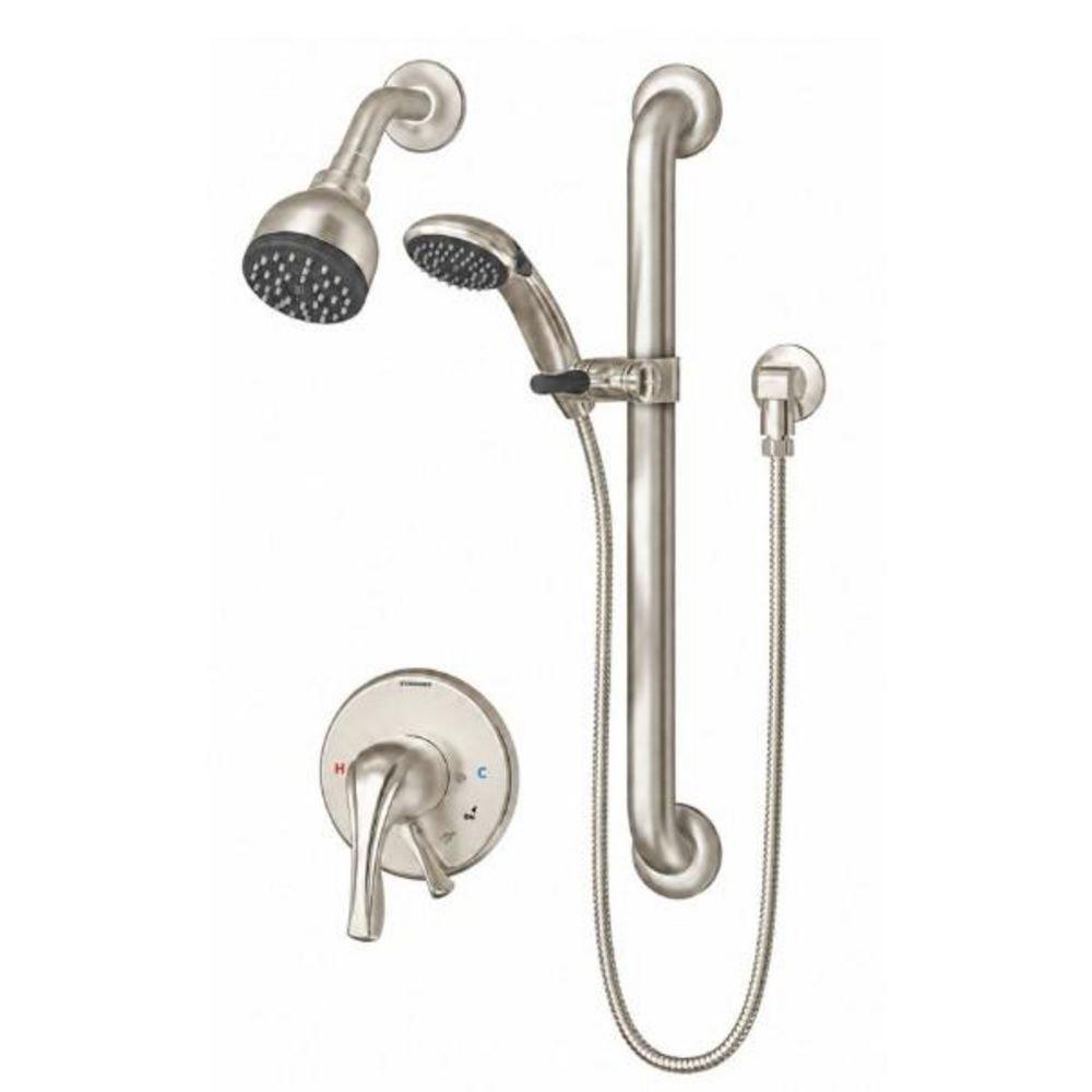 Single Handle Shower System with Showerhead, Hand Shower, Slide Bar, Shower Arm, Hose and Valve Trim in Satin Nickel (Trim Only) 