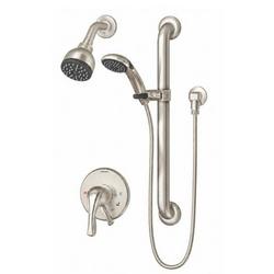 Single Handle Shower System with Showerhead, Hand Shower, Slide Bar, Shower Arm, Hose and Valve Trim in Satin Nickel (Trim Only)