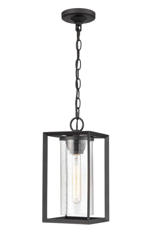 1-Light Outdoor Hanging Lantern in Powder Coated Black 