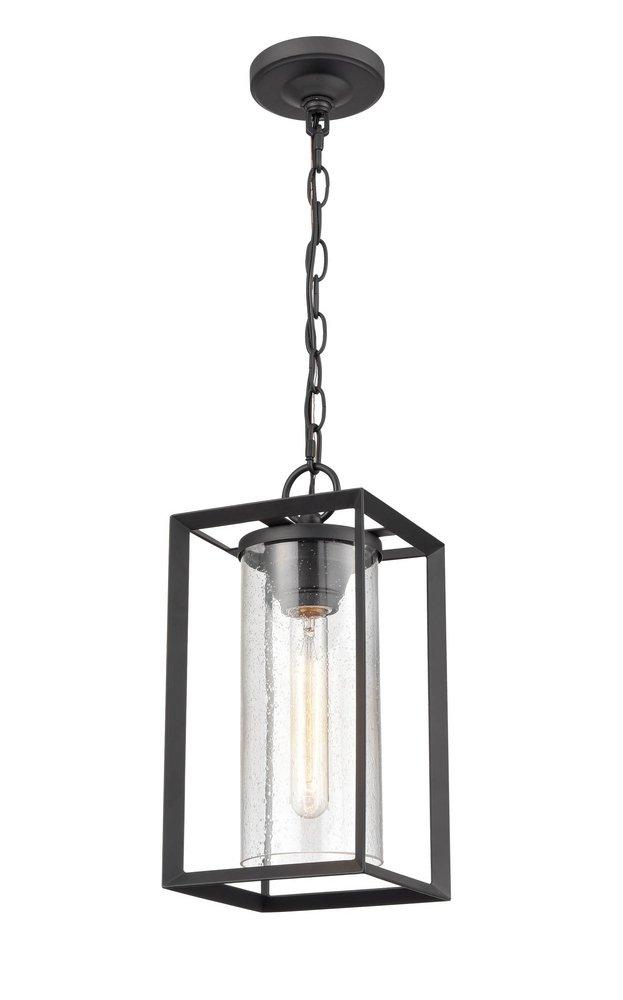 1-Light Outdoor Hanging Lantern in Powder Coated Black 