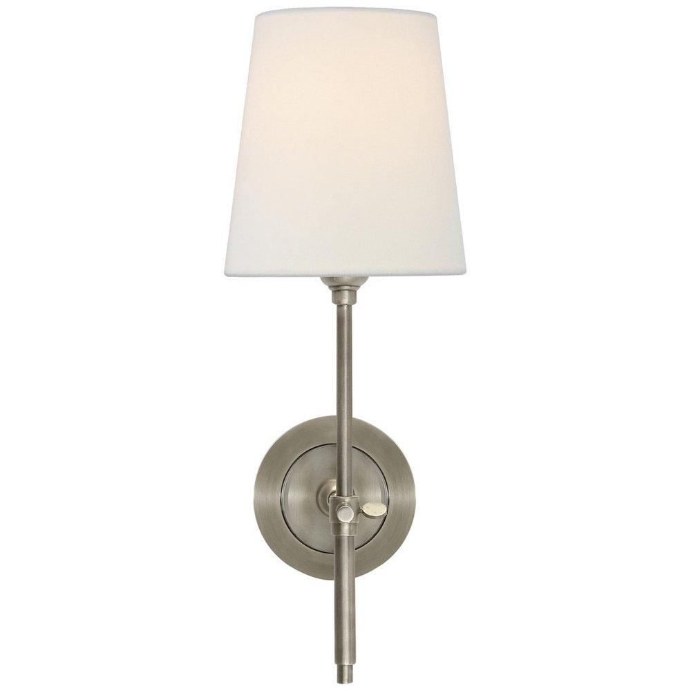 BRYANT SCONCE IN ANTIQUE NICKEL WITH LINEN SHADE 