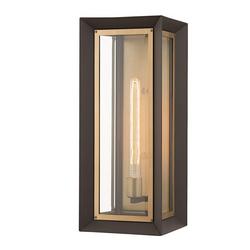 75W 1-Light 21 in. Outdoor Wall Sconce in Patina Brass with Textured Bronze