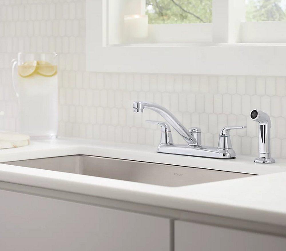 Two Handle Kitchen Faucet with Side Spray in Polished Chrome 
