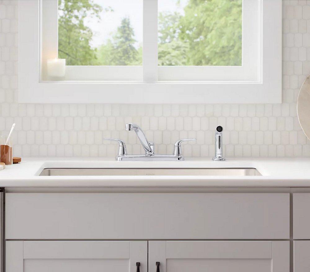 Two Handle Kitchen Faucet with Side Spray in Polished Chrome 