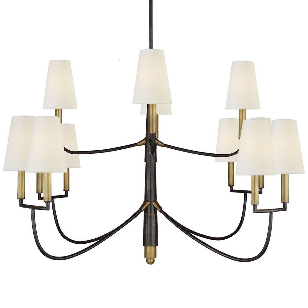 Visual Comfort & Co. Signature Bronze/Antique Brass 48-1/2 x 61-1/4 in. 40W 12-Light 2-Tier Transitional Chandelier 