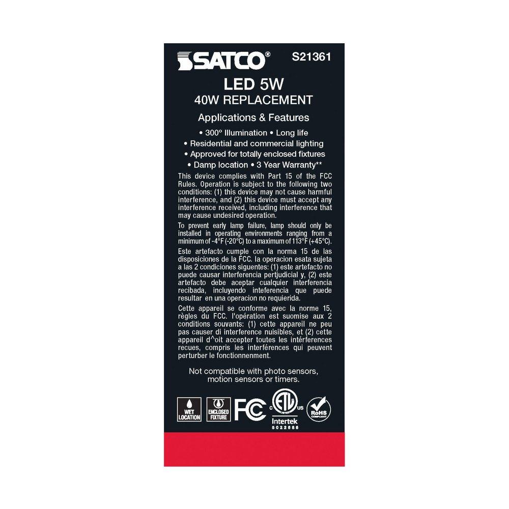 SATCO Clear 5W Dimmable LED Medium E-26 Bulb 