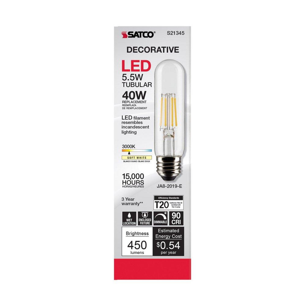 SATCO Soft White 5.5W Dimmable T10 Medium E-26 450 Lumens LED Light Bulb 